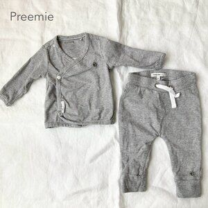 Noppies Preemie Baby Boy Long Sleeve Kimono Tee and Pants Grey Stripes